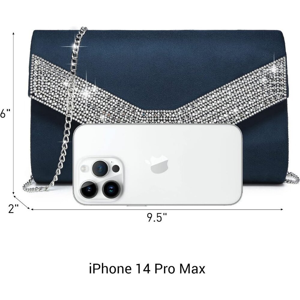 Women's 1-Rhinestone Navy Evening Bags Formal Party Clutches for Wedding - Picture 3 of 5